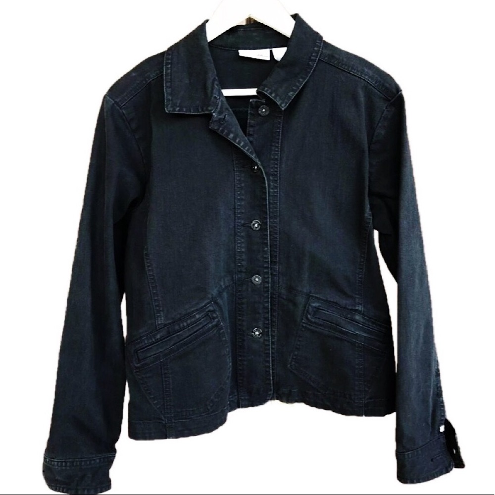Chico’s Platinum Black Button Down Denim Jacket